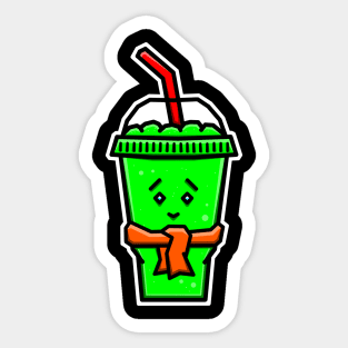 Cute Ice Slushie in Green Lime Flavour with a Yellow Scarf - Green Slushy Sticker